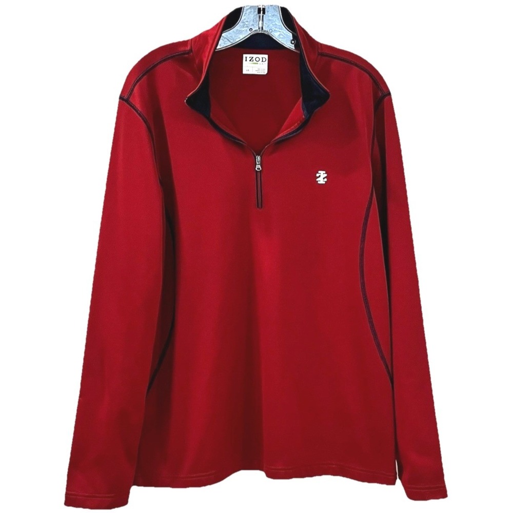 Izod Golf Men's‎ Pullover Shirt Size L Red 1/4 Zip Long Sleeve Logo Activewear
